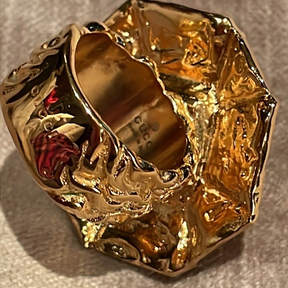 GUCCI Gold & Green Bold Flower Ring Size 7 - Picture 7 of 17